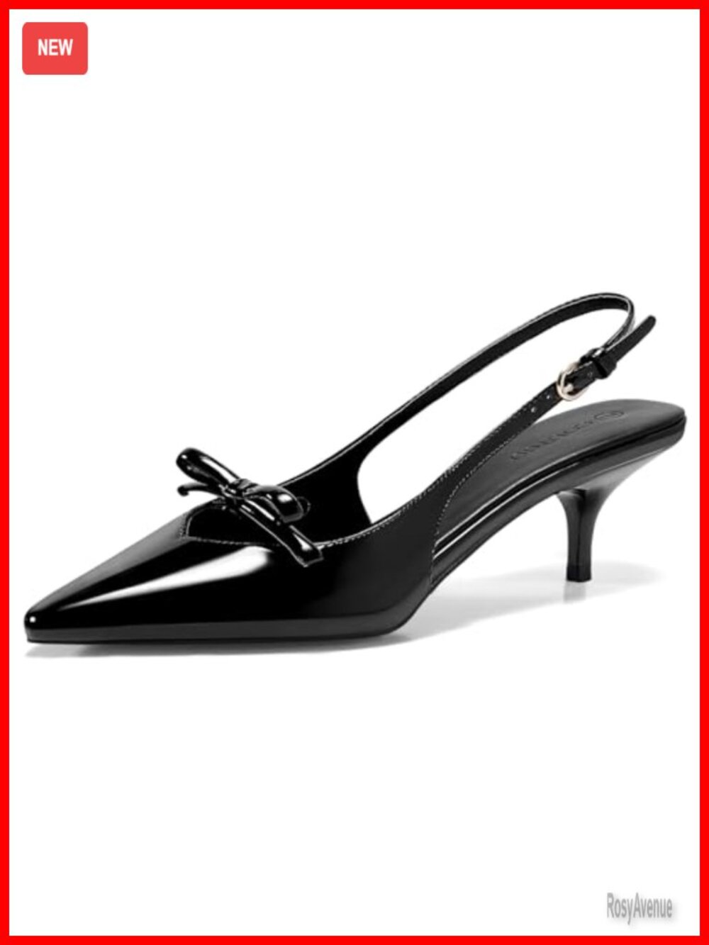 Coutgo Women's Slingback Kitten Heels Faux Leather Pointed Toe Bow